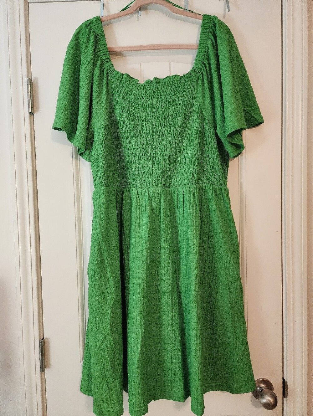 Heyson Green Textured Square Neck Smocked Front Dress Bow Tie Back 2XL NWT